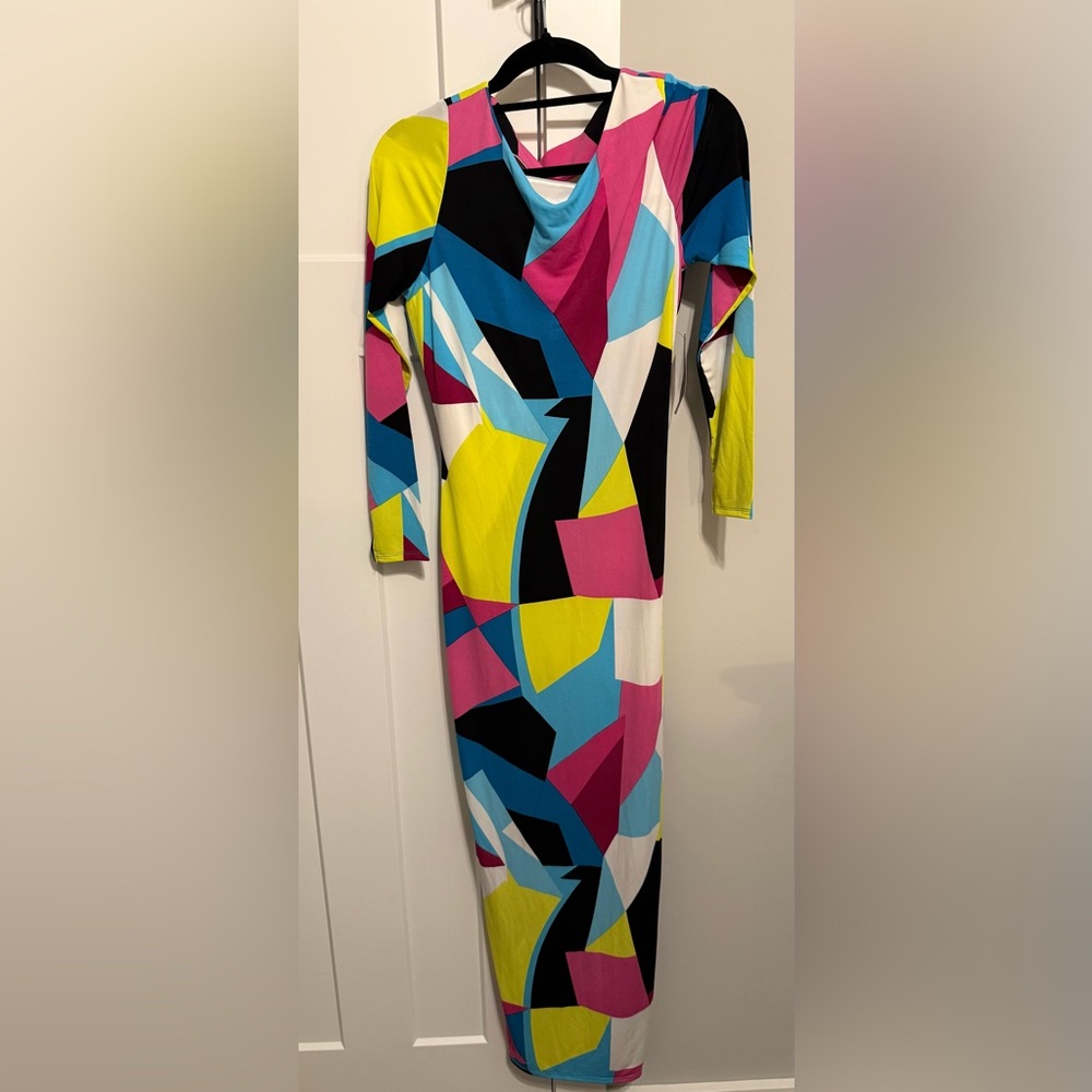 New York & Company Multicolor Long Sleeve Dress